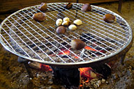 “ちしゃの木庵”の囲炉裏には、栗とギンナンを載せた網がかかっており、季節の定食を待つ間に、美味しくいただいた。 “ちしゃの木庵”の囲炉裏には、栗とギンナンを載せた網がかかっており、季節の定食を待つ間に、美味しくいただいた。